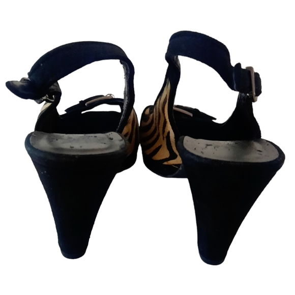 VANELI Zebra Print Calf Hair Leather Peep Toe Slingback Pumps Sz 7.5 Blk/Tan - Picture 5 of 8